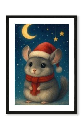 Cute festive chinchilla under stars.