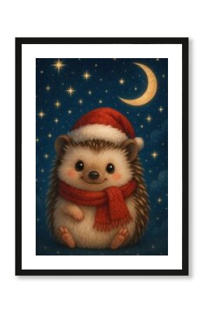 Cute hedgehog under starry sky.
