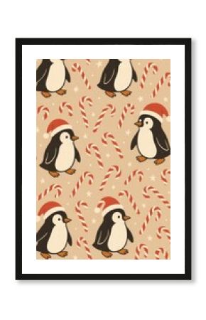 Festive penguins with candy canes mobile wallpaper