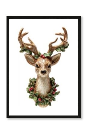 Festive deer ornament with wreath.