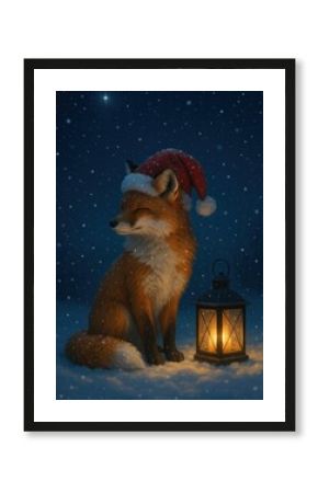 Fox with lantern snow