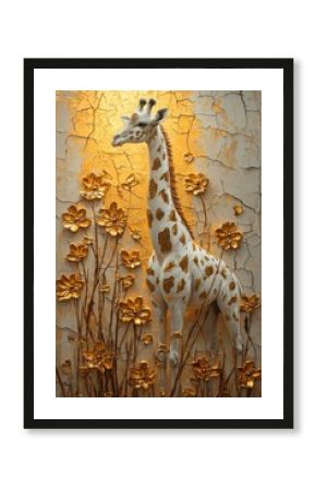 Giraffe artwork with golden flowers art gallery 3d sculpture elegant environment artistic view nature concept