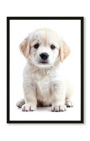 A baby Labrador Retriever, isolate on white background, exuding cuteness with its big eyes and soft coat.