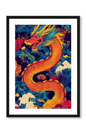 Colorful oriental dragon in vibrant design art.