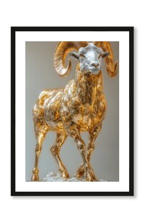 Majestic golden ram sculpture with intricate details images