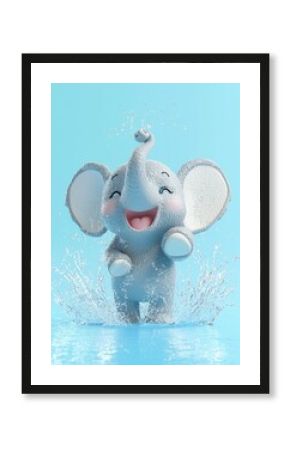 Happy elephant splashing in water. AI.