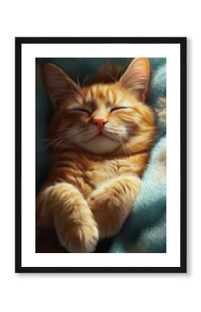 Cozy orange cat sleeping peacefully in soft blanket on a relaxing afternoon