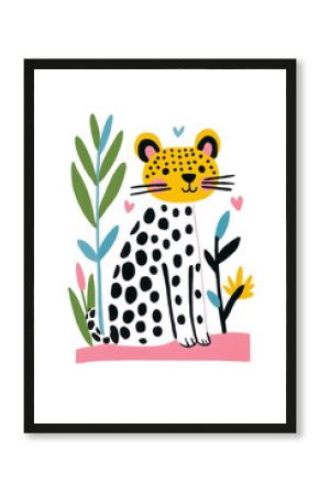 Cute tiger trendy children flat simple illustration isolated on white