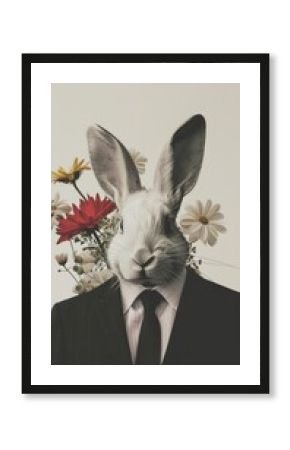 Business man with rabbit head portrait animal mammal.