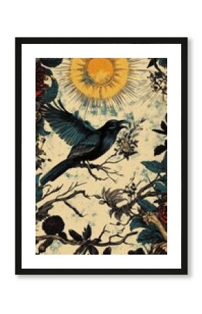 Vintage maximalist wallpaper illustration nature bird.