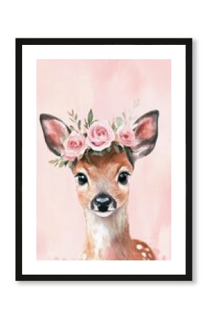 Cute deer illustration background watercolor.