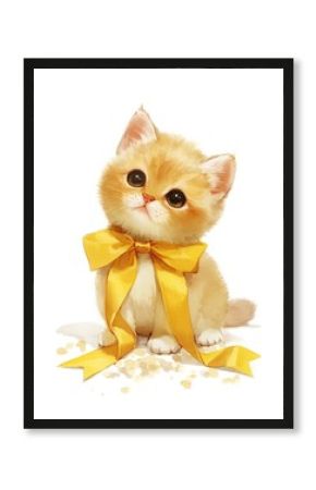 Adorable kitten with yellow bow