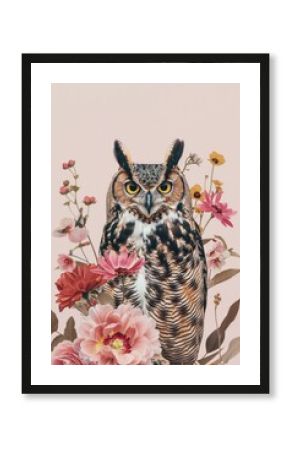 Owl and floral blossom animal flower.