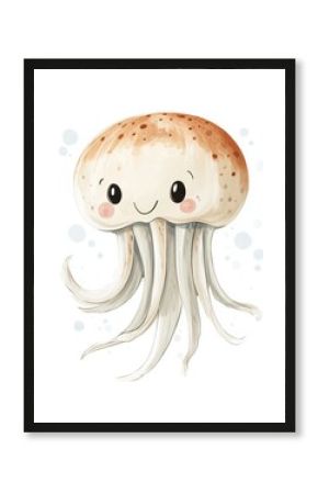 Cute cartoon jellyfish illustration with smiling face and cheerful expression