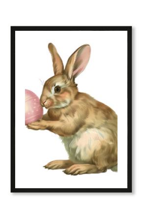 PNG Rabbit holding easter egg illustration vintage bunny.