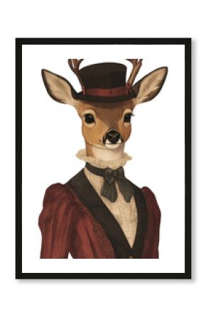 PNG Deer costumes wearing victorian fashion outfit animal painting antlers.