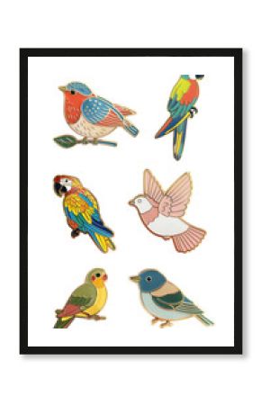 PNG enamel bird pin element set, transparent background