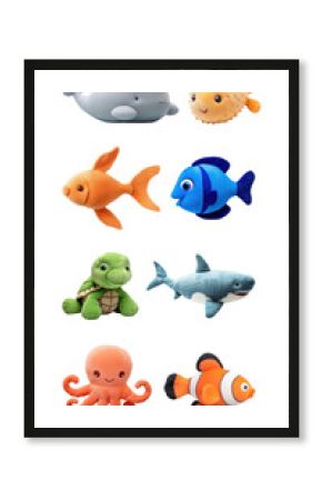 PNG cute plush sea animal element set, transparent background