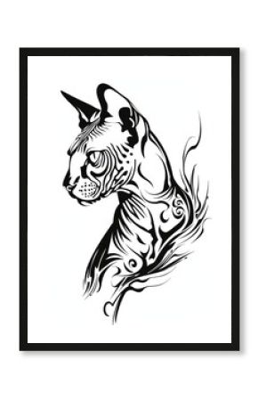 Sphynx cat illustrated stencil drawing.