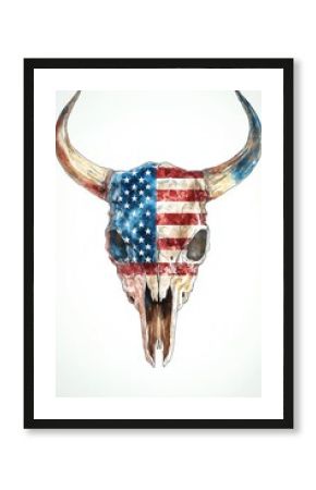 Rustic bison skull with American flag painted design symbolizing western heritage, patriotism and USA country identity, Generative AI