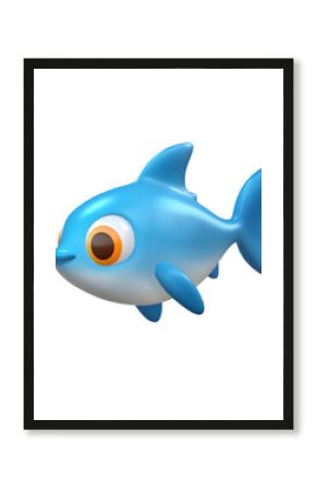 Cute 3D blue fish model with big eyes and a cheerful expression perfect for digital projects