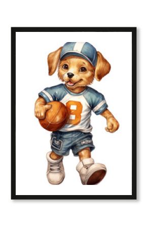 PNG A dog wearing sport wear playing football sports drawing sketch.