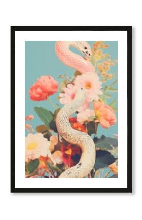 Snake with flower art reptile animal.
