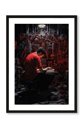 uczen siedzący przy biurku i zamyślony nad nauką