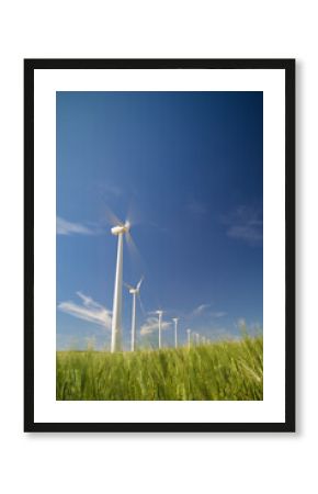 Windmills for renewable electric production in Zaragoza Province, Spain.