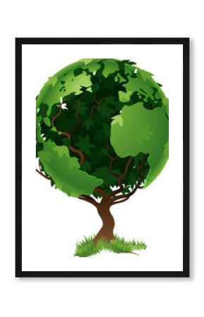 Environmental concept. Tree forming the world globe in its branches and leaves