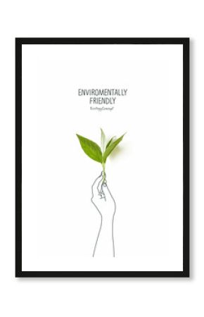 Environmentally friendly planet Concept. Sprout with green leaves and a sketch of a supporting hand. Environmentally friendly planet Concept. Think Green. Top view. Flat lay.