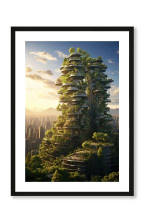 Splendid  eco-futuristic cityscape, futuristic urban forest estates city, concept full with greenery,  environmental awareness city with vertical forest, Green garden in modern city, AI Generative.