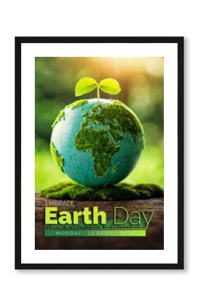 Earth Day Poster: Symbolizing Hope and Growth. A tiny green plant nestled on a globe, inspiring sustainability and nurturing the future of our planet.