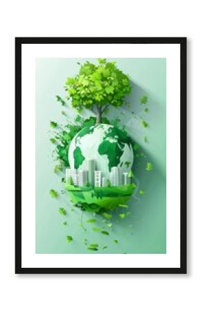 Ecology.Green cities help the world with eco-friendly concept idea.with globe and tree background.vector illustration