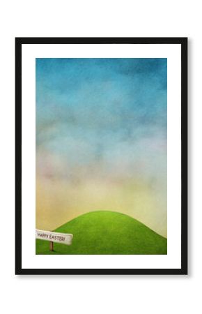 Bright spring background with green lawn and blue sky
