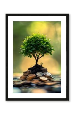 Small tree growing from a stack of coins