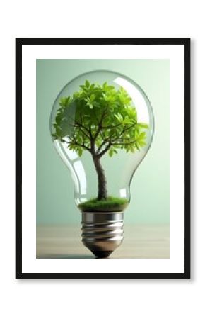 Tree Inside Transparent Lightbulb Symbolizing Green Energy and Innovation