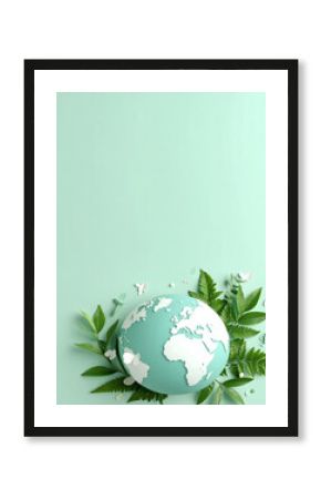 Earth Globe with Laurel and White Flowers on Green Leaf