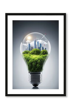 Eco light bulb with green grass symbolizing energy and nature concept