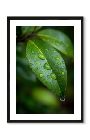 Close-up of Dew Drops on Lush Green Leaf
