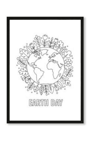 Earth day illustration with planet and floral elements isolated on transparent background