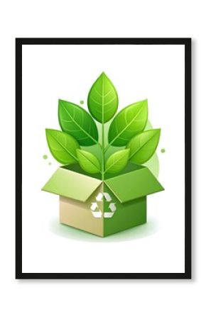A plant sprouts from an open cardboard box, symbolizing eco-friendly packaging