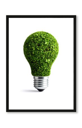 Eco friendly lightbulb design featuring lush green grass and leaves, symbolizing sustainability and nature