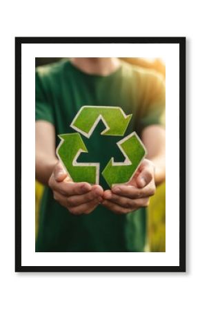 Man holding recycling symbol in hands, promoting environmental protection and waste reduction for World Environment Day.