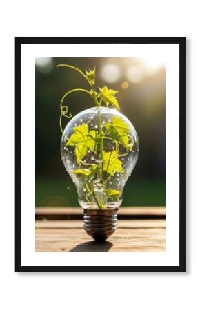 Botanical innovation plant encased in glass idea bulb embodying nature's ingenuity eco-friendly invention showcasing