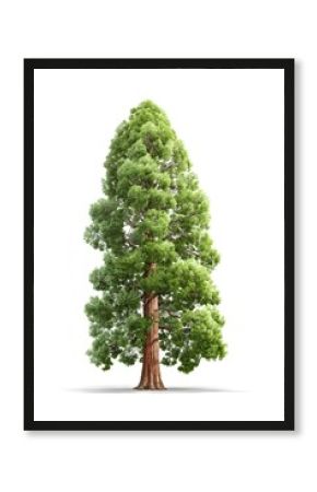 Giant sequoia tree standing isolated on white background