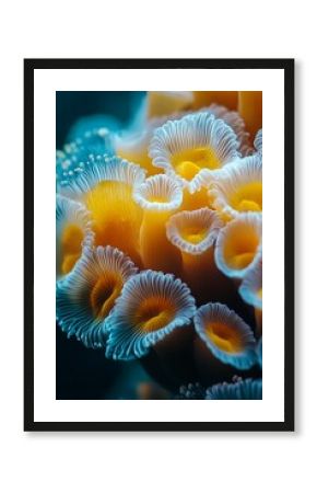 Close up of colorful sea anemones in an underwater reef environment