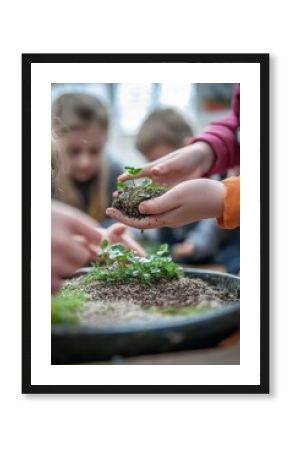 Children planting seeds in an educational gardening activity