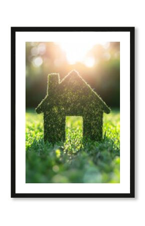 Eco-friendly home concept with a green grass-covered house on a lush lawn