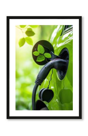 ev electric car charging with lush green plant sunlight nature vitality organic life ecology environmental